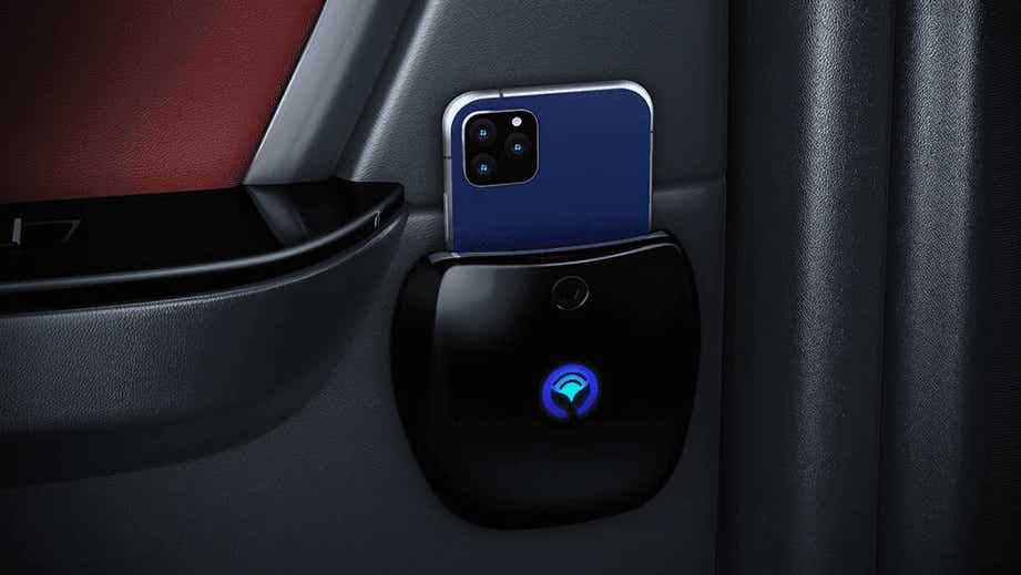 close-up of a phone wireless charger in a Toyota Fortuner
