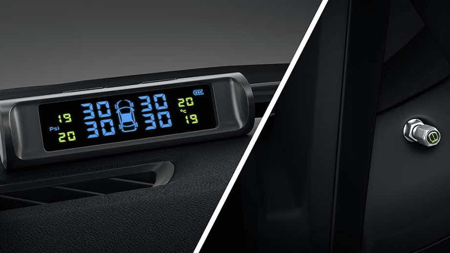 dashboard close-up with digital tire pressure monitor of a Toyota Fortuner