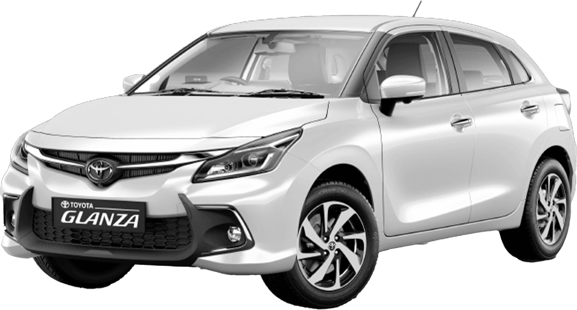 front three-quarter view of a Cafe White Toyota Glanza