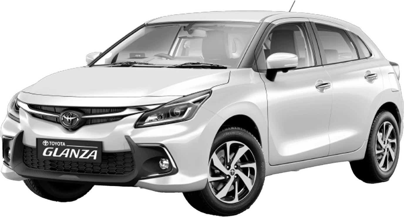 front three-quarter view of a Cafe White Toyota Glanza