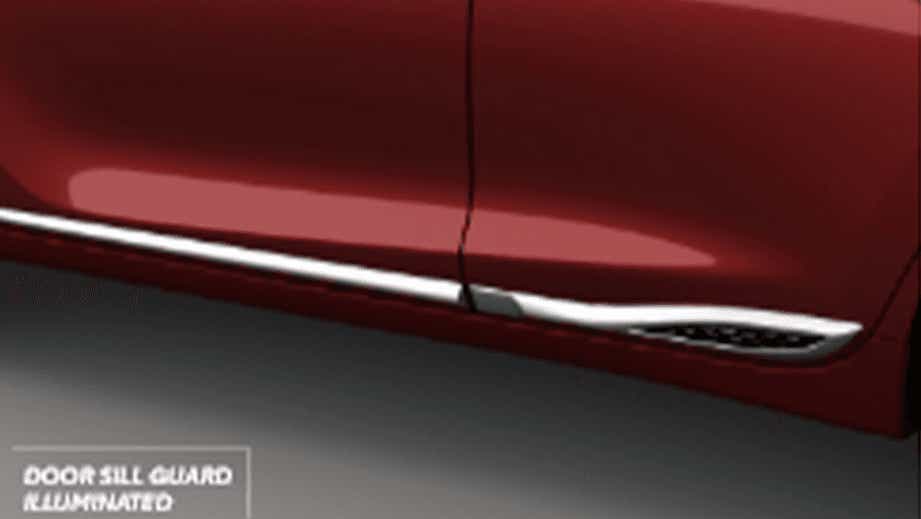 close-up of side door sill guard of a Toyota Glanza