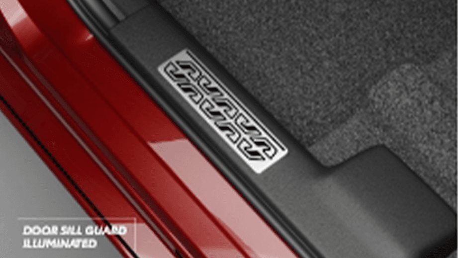 door sill guard of a Sportin Red Toyota Glanza