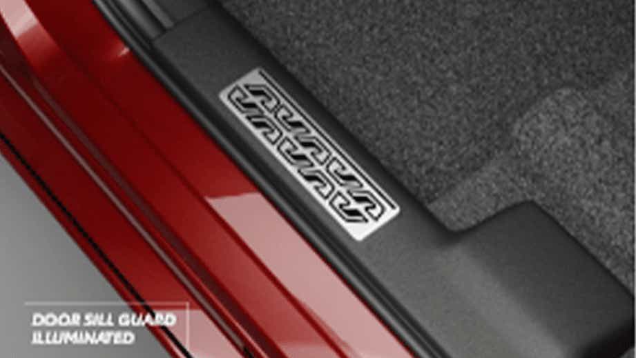 door sill guard of a Sportin Red Toyota Glanza