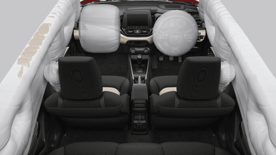 interior view showing airbags deployed in a Toyota Glanza