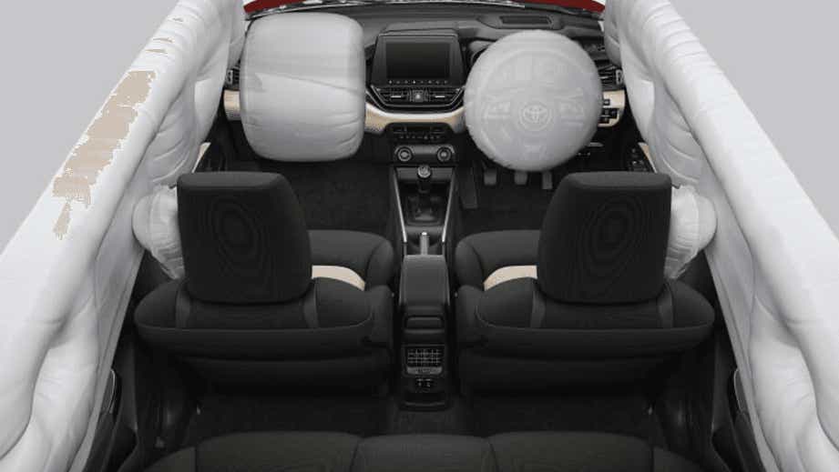 interior view showing airbags deployed in a Toyota Glanza