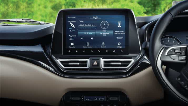 infotainment system and dashboard of a Toyota Glanza