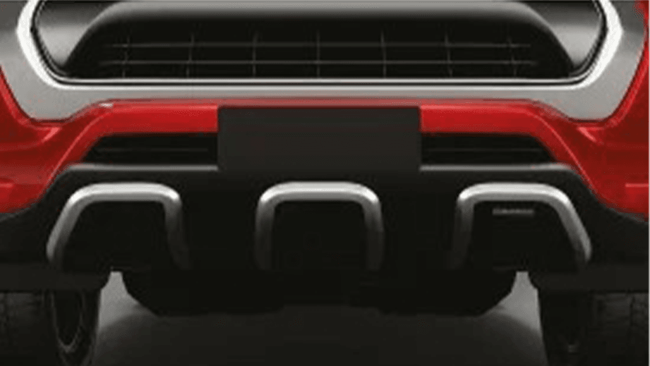rear bumper close-up of a Emotional Red Toyota Hilux