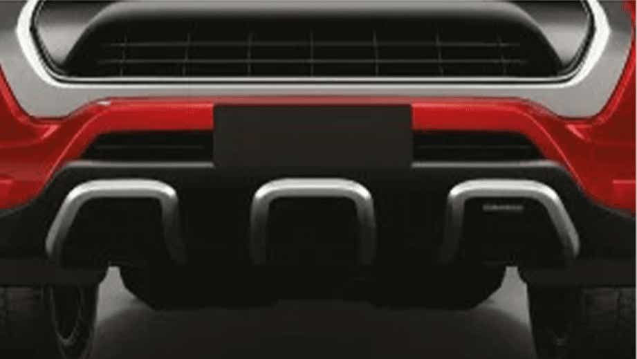rear bumper close-up of a Emotional Red Toyota Hilux