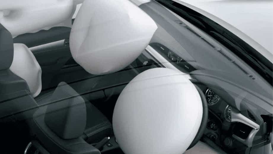 Interior view with deployed airbags of a Toyota Hilux