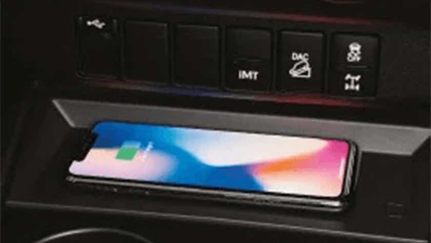 Wireless charging pad in a Toyota Hilux