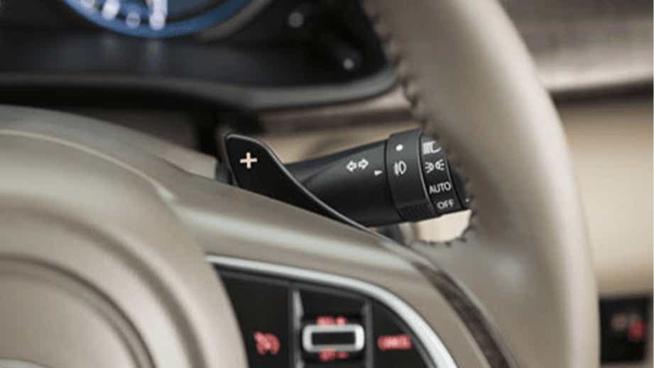 Paddle shifter and turn signal stalk of a Toyota Rumion