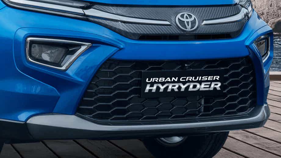 Front grille close-up of a Toyota Urban Cruiser Hyryder