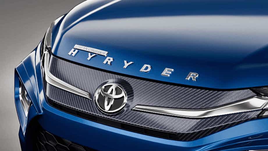 Front grille close-up of a Toyota Urban Cruiser Hyryder