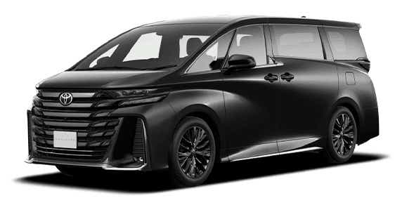 front three-quarter view of a Black Toyota Vellfire