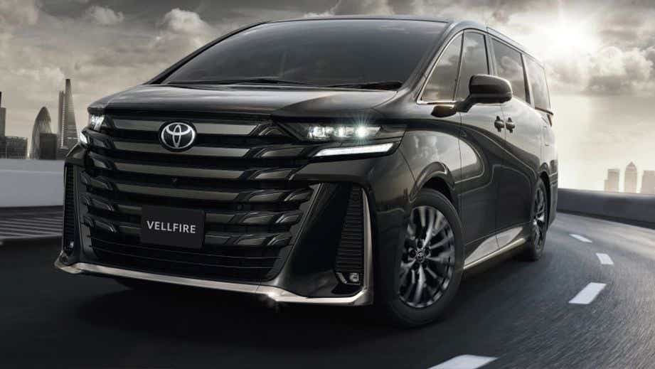 Front three-quarter view of a Black Toyota Vellfire