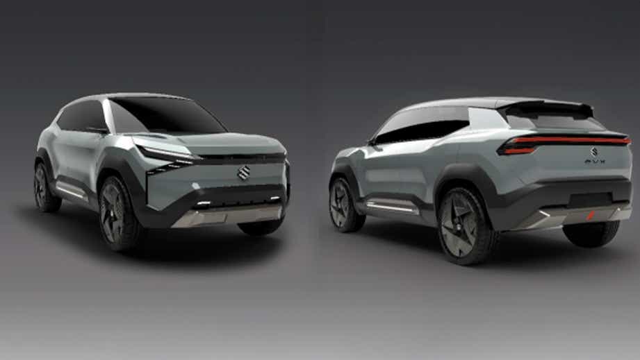 front and rear three-quarter view of a Maruti Suzuki e Vitara