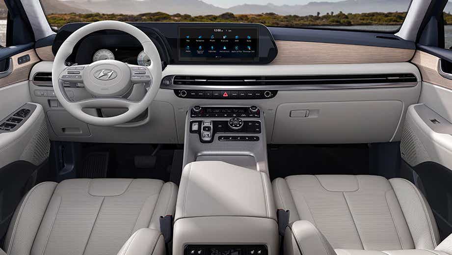 interior dashboard of a Blue Hyundai Palisade