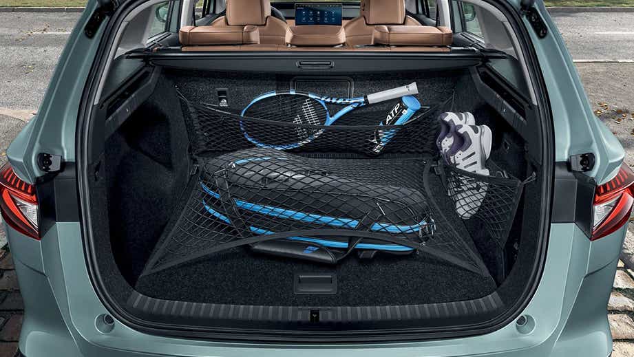 boot space of a Arctic Green Skoda Enyaq