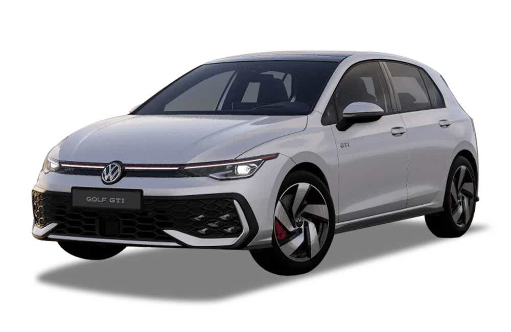 front three-quarter view of a Golf GTI Oryx White Mother of Pearl Effect Volkswagen Golf GTi