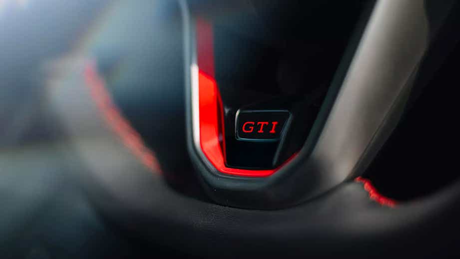 interior steering wheel GTI badge of a Volkswagen Golf GTi