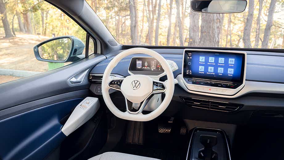 Interior dashboard of a Lapiz Blue Volkswagen ID 4