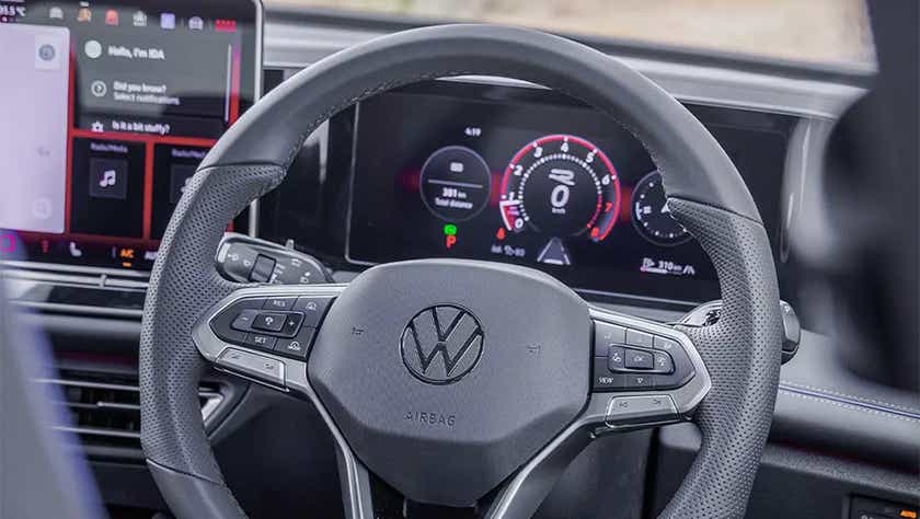 steering wheel and dashboard of a Volkswagen Tiguan