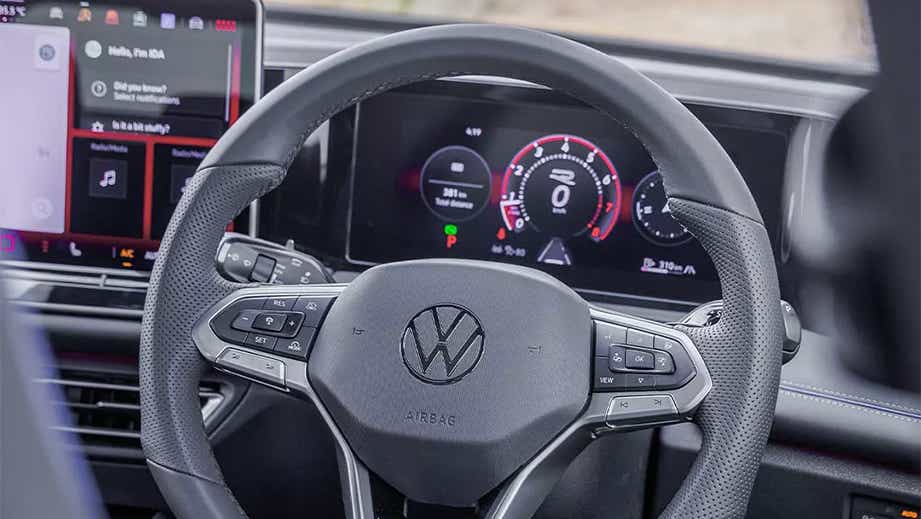 steering wheel and dashboard of a Volkswagen Tiguan