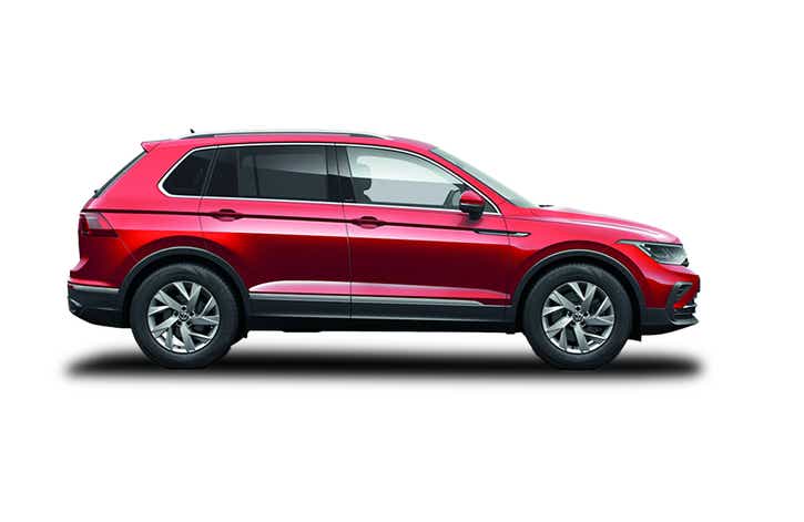 side view of a Kings Red Volkswagen Tiguan 2021-2024