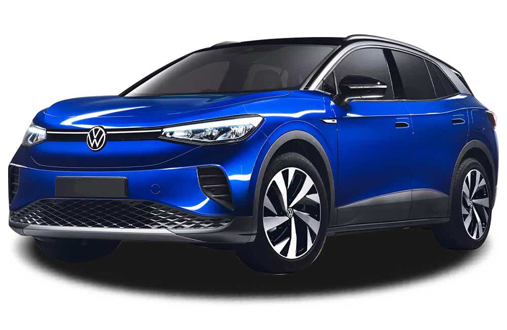 front three-quarter view of a Lapiz Blue Volkswagen ID 4