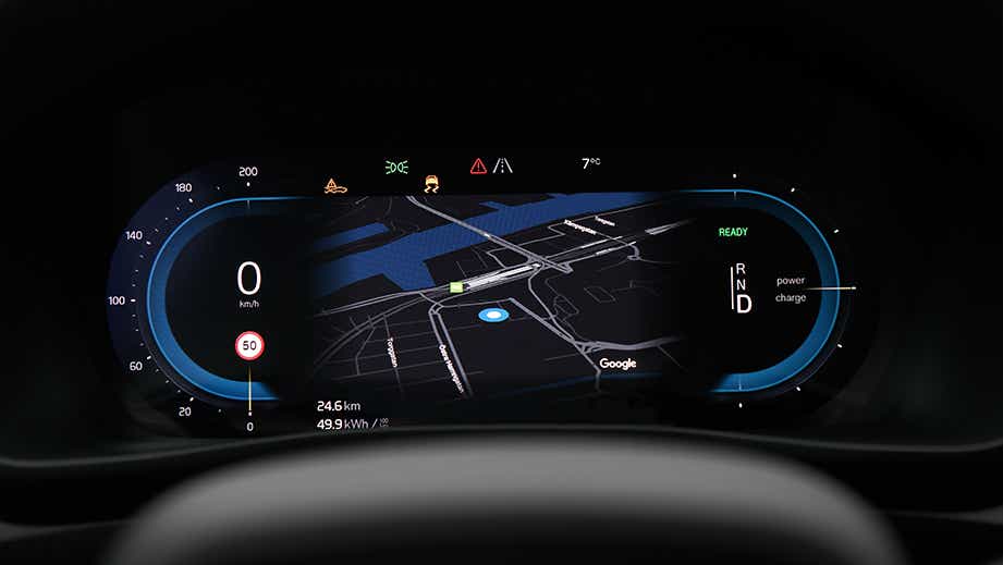 Digital dashboard display of a Volvo XC40 Recharge