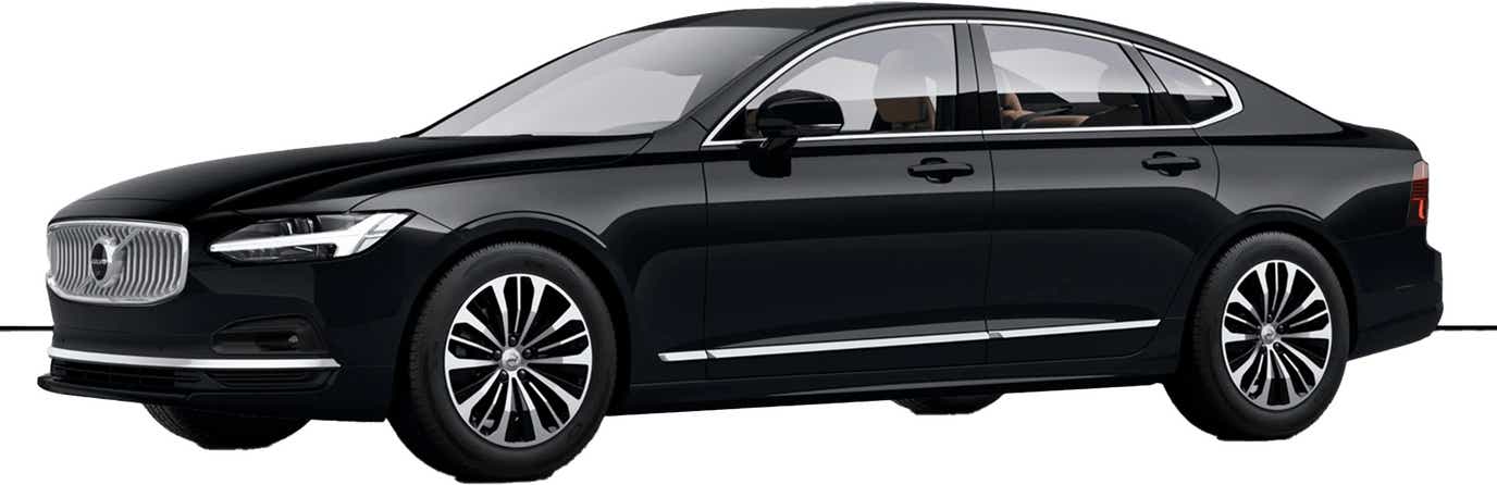 front three-quarter view of a Onyx Black Volvo S90