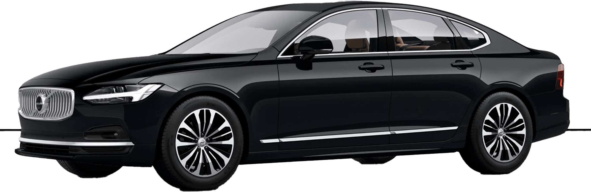 front three-quarter view of a Onyx Black Volvo S90