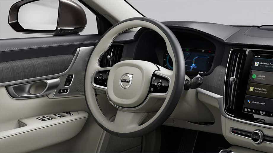 interior dashboard and steering wheel of a Volvo S90