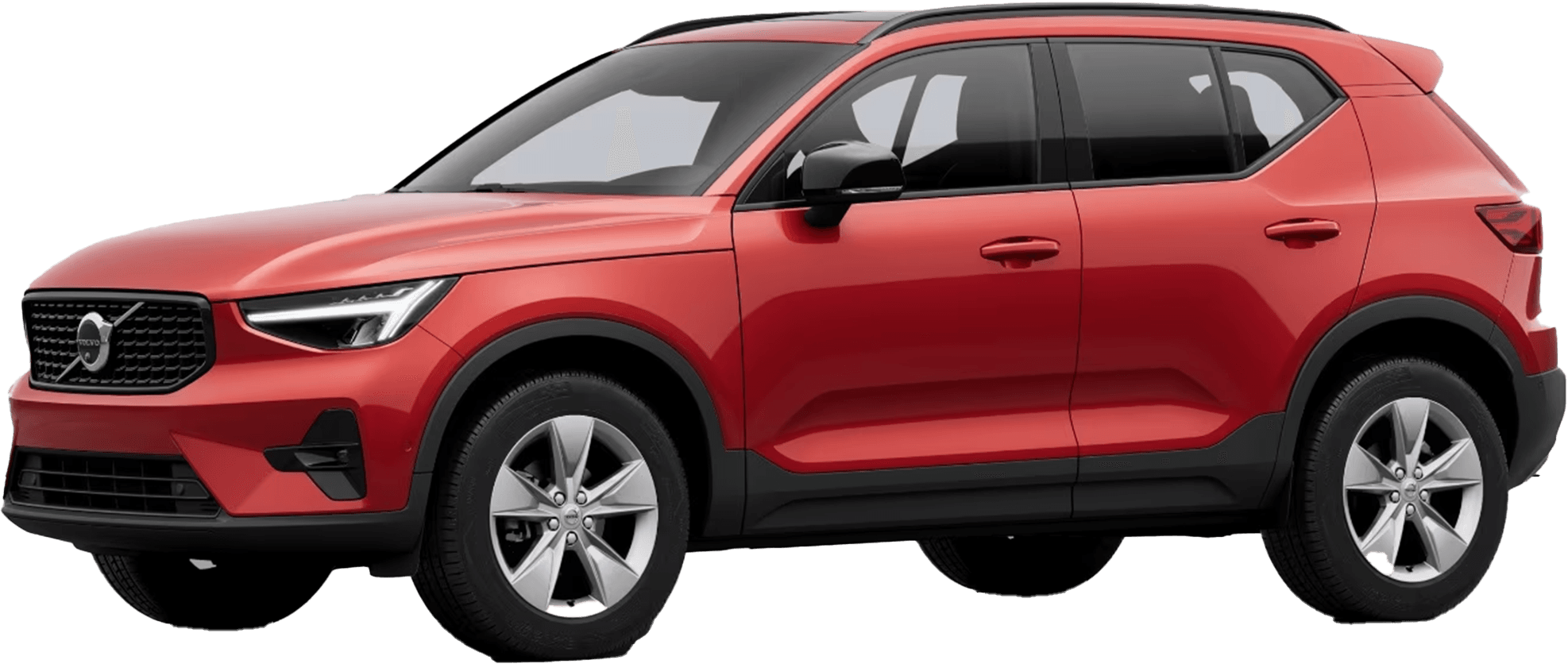 front three-quarter view of a Fusion Red Volvo XC40