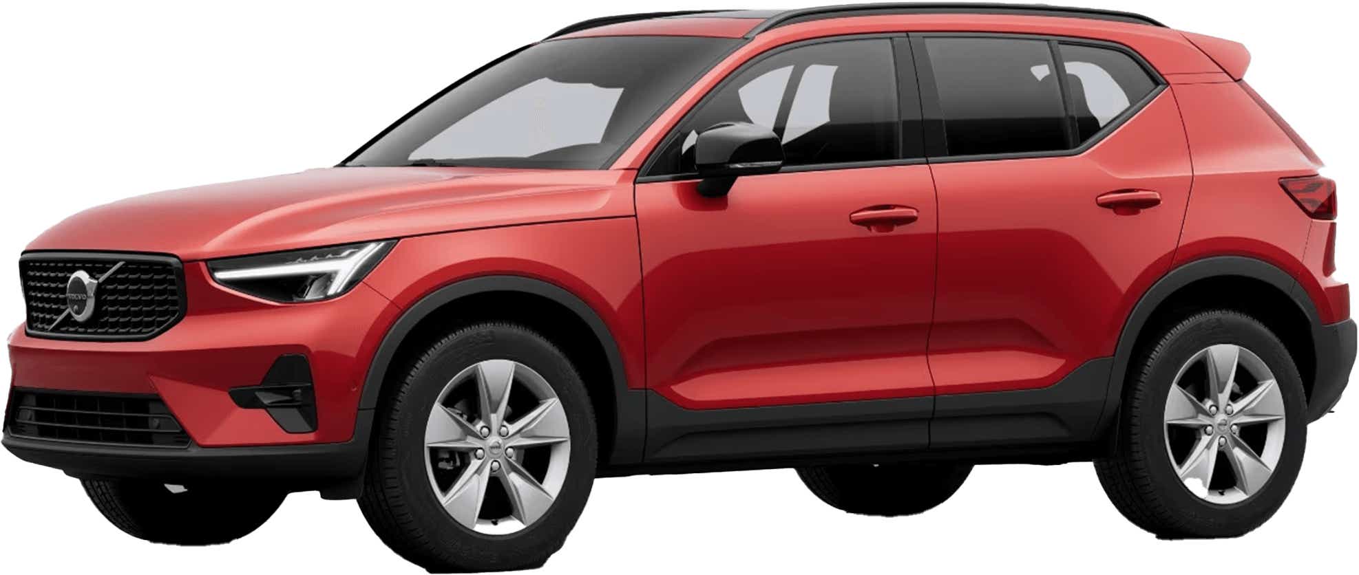 front three-quarter view of a Fusion Red Volvo XC40