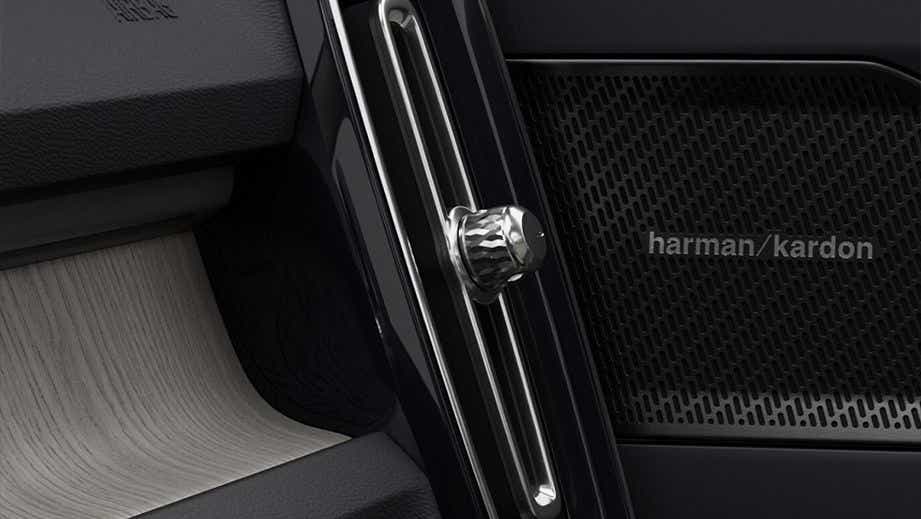 Interior detail with dashboard vent and speaker in a Volvo XC40