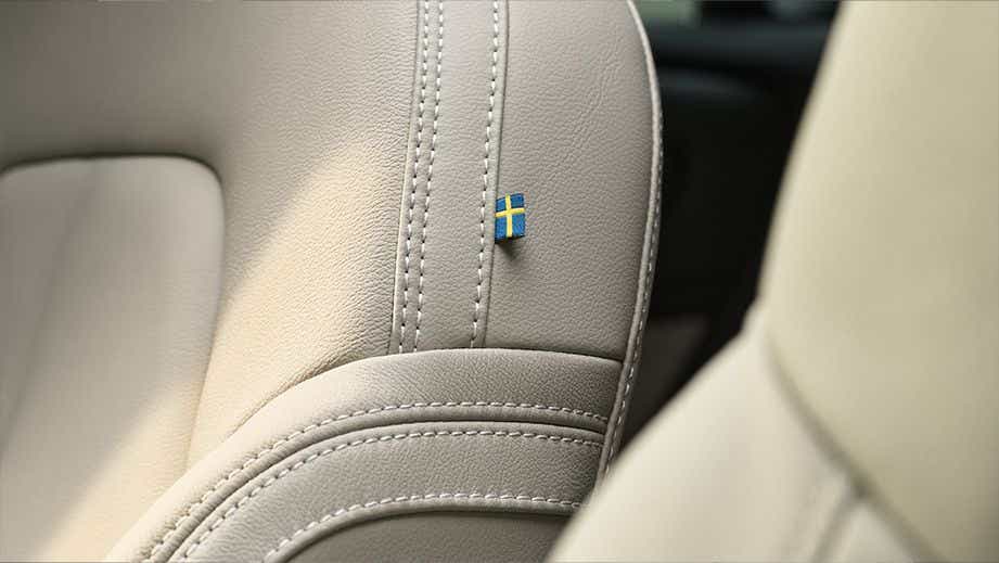 Close-up of front seat stitching in a Volvo XC40 interior