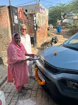Front view of a Tata Punch during a traditional ceremony