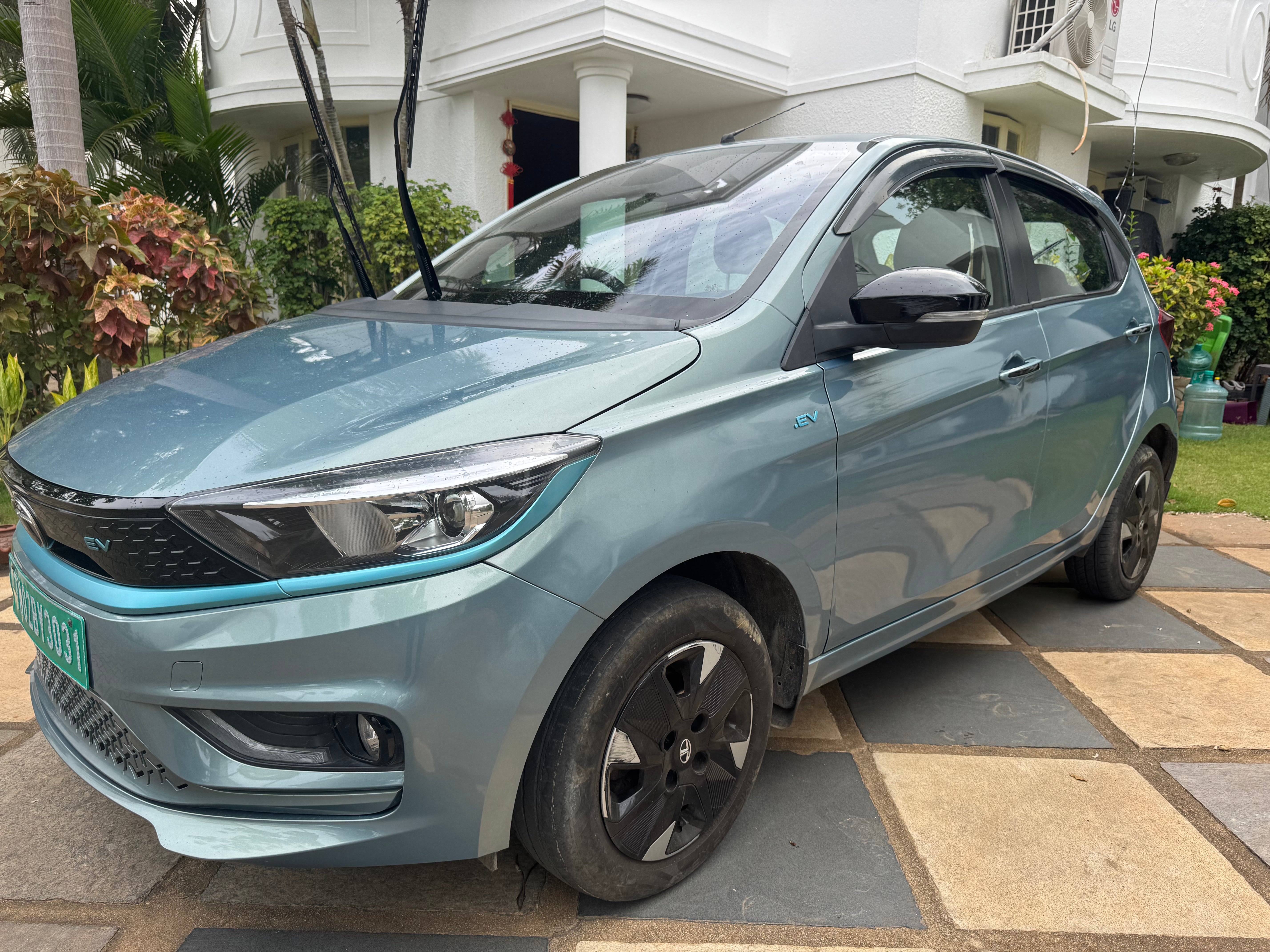 front three-quarter view of a Tata Tiago EV