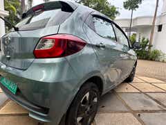 rear three-quarter of a Tata Tiago EV