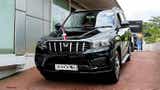front view of a Napoli Black Mahindra Scorpio-N