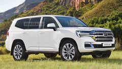 front three-quarter of a Precious White Pearl Toyota Land Cruiser 300