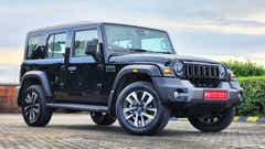 front three-quarter of a Stealth Black Mahindra Thar ROXX