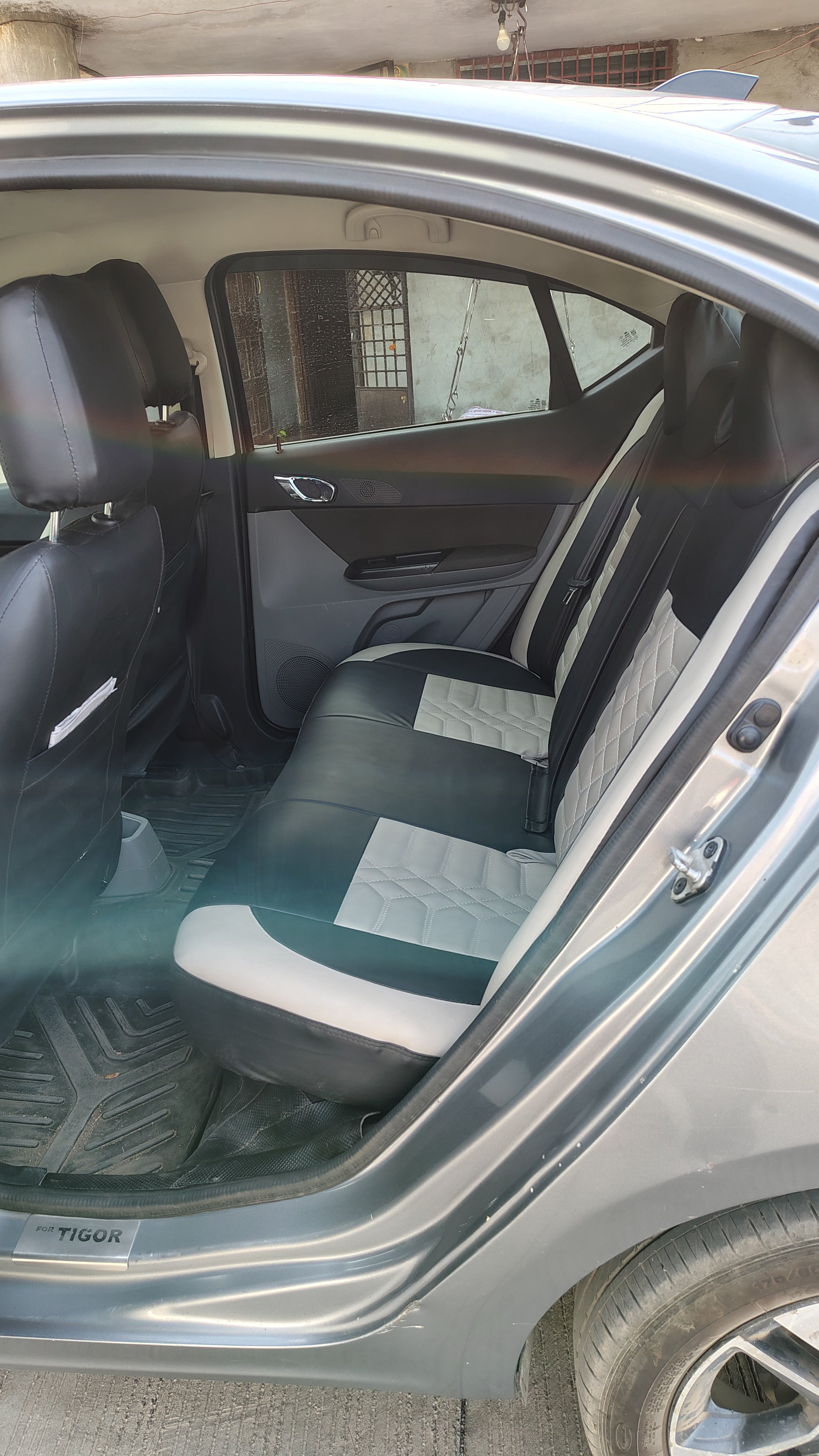Rear seat area of a Tata Tigor