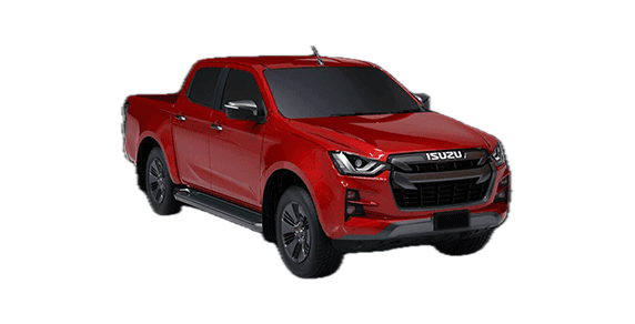 Front three-quarter view of a Red Spinel Mica Isuzu Hi-Lander