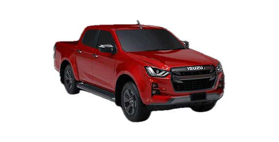 Front three-quarter view of a Red Spinel Mica Isuzu Hi-Lander