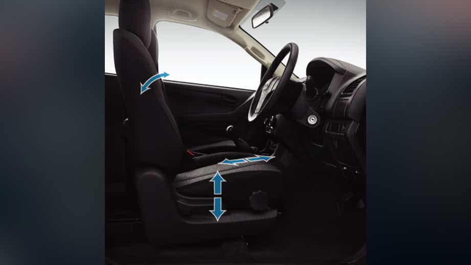 Front seat adjustment controls of an Isuzu Hi-Lander interior
