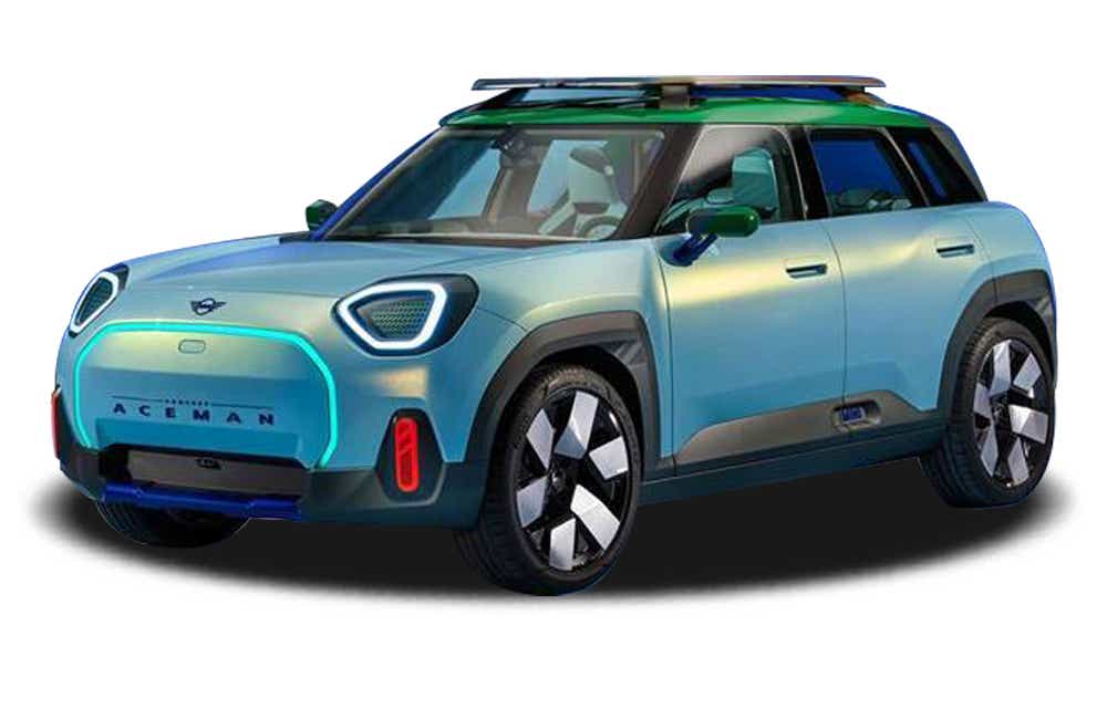 front three-quarter view of a Light Blue Mini Aceman