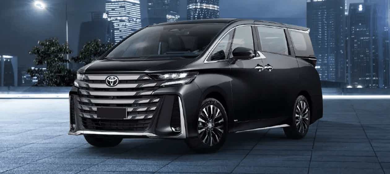 Front three-quarter view of a Black Toyota Vellfire