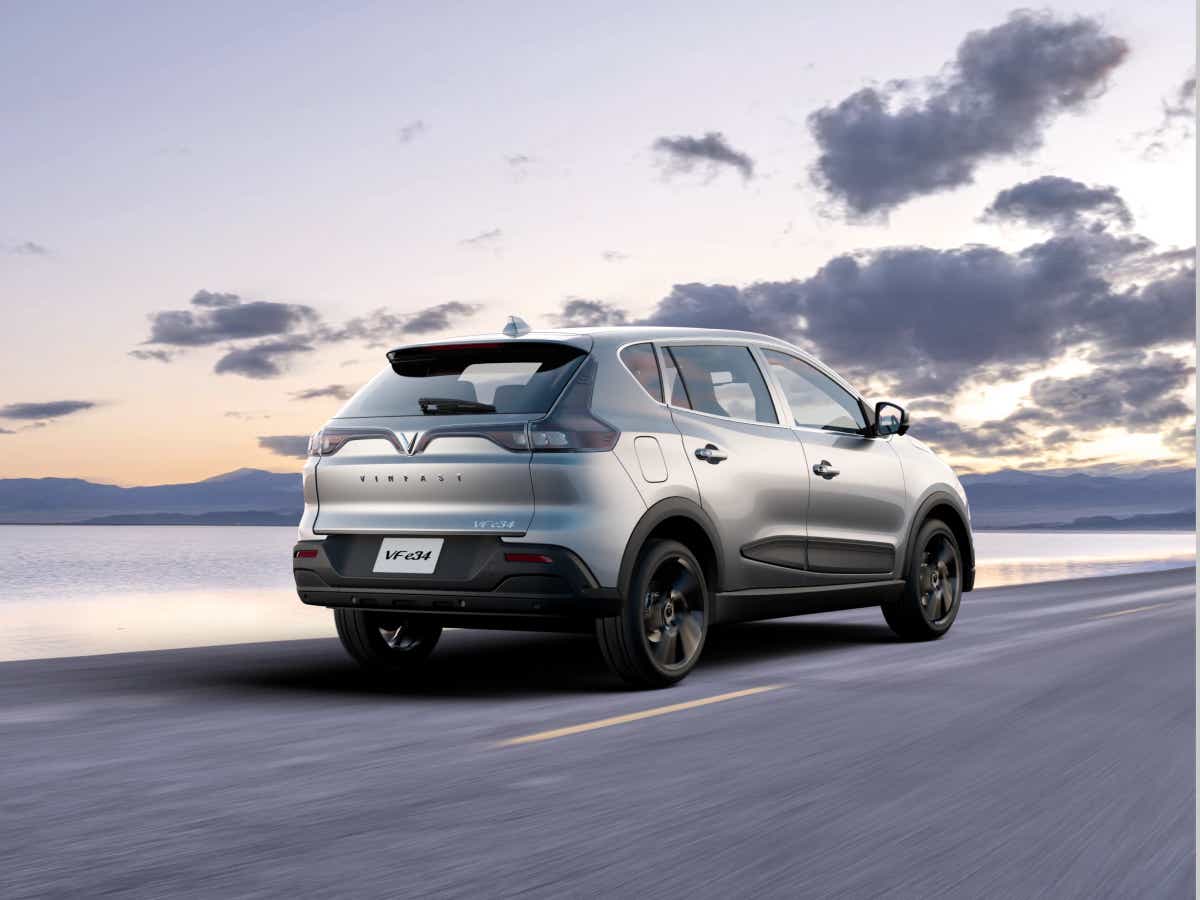 Rear three-quarter view of a Vinfast VF e34